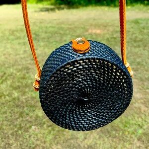 Woven Rattan Canteen Crossbody Bag NWOT